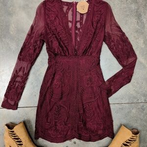 Honey Punch Lace Burgundy Dress